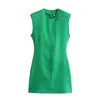 Vestido Za Europeu e Americano Transfronteiriço 2025 Novo Verão Roupas Femininas Simples e Moderno Sem Mangas Que Cobre o Quadril Comprimento Médio Saia com Ombreiras
