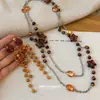 Aretes y Collar Maillard Vintage de Madera con Perlas de Cristal y Cadena para Suéter de Diseño de Nicho de Lujo Ligero, Juego de Joyería de Otoño e Invierno