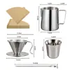 Herramientas de acero inoxidable para arte latte en café: taza de extracción, jarra para espumar leche, jarra para latte art con marcas, filtro para pour-over y papel de filtro