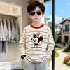 Camiseta de Manga Larga Rayada de Retazos de Algodón Puro Versátil para Niños, Ropa de Primavera y Otoño, Tallas Mediana y Grande para Niños, Estilo Fresco, Camiseta Casual Versátil de Moda para Niños