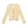 COMOS CMS 2026 Otoño Minimalista Cuello en V Malla Diamante Tejido Calado Cárdigan Top para Mujer 260085