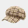 Gorra octogonal de cuadros para otoño e invierno, gorra de visera estilo newsboy retro británico para mujer, boina de lana, adelgazante, gorra de pintor artística y elegante