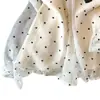 Blusa de gasa de manga larga con lunares estilo francés, cuello halter y perlas para mujer, modelo nuevo 2026, top holgado de hombros descubiertos, color albaricoque, otros