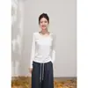 Camiseta Base Blanca de Manga Larga Ajustada Cuello en U Estilo Nuevo Primavera y Otoño para Mujer Transpirable Versátil Estilo Básico Hombro Normal Ropa Interior Camiseta