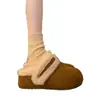 Botas de Nieve de Suela Gruesa para Aumentar la Altura, Zapatillas de Piel Abiertas por la Mitad Bidireccionales para Mujer, Calzado de Invierno Nuevo 2026 con Forro de Terciopelo, Zapatos de Algodón tipo Birkenstock