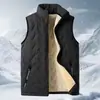Chaleco de Lana de Cordero para Hombre Otoño e Invierno Acolchado Grueso Ropa Exterior Cálida Juventud Negro Holgado Sin Mangas Chaqueta Ropa Exterior