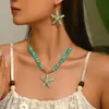 Moda Cruzada Europeia e Americana Personalizada Estilo Oceano Azul Contas de Alto Padrão Ajustável Nova Liga de Zinco Estrela do Mar Dourada Colar