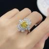 Conjunto de brincos com pingente de zircônia dourada corte Raydion comparável à flor de gelo, quadrado princesa, parte traseira aberta, anel, temperamento feminino