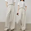 Pantalones Anchos de Lino Estilo Nuevo Similar al Mezclilla para Mujer, Pantalones Largos Casuales Sueltos de Cintura Alta para Otoño, Pantalones Rectos Azules con Caída