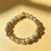 Pulsera de Perlas con Cuentas de Vidrio Doradas y Moradas, Nuevo Accesorio Estilo Chino 'Fortuna Instantánea', Pulsera Versátil Estilo Nacional para Niñas