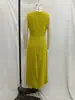 Saia Midi Longa Za Dress Aliexpress Transfronteiriça Roupas Femininas Estilo Europeu e Americano Verão Simples Gola Redonda Sem Mangas Pregas Laterais