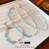 Collar de Concha Aguamarina Estilo Vacaciones de Lujo Ligero Francés Cadena para Clavícula Moda Joyería Versátil de Gama Alta Juego al por Mayor