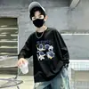 Camiseta casual de manga longa estilo coreano para meninos, 100% algodão, coleção primavera/outono 2026, gola redonda, corte solto, moderna