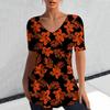 Camiseta de cuello en V directa de fábrica para mujer, top de manga corta de verano, ropa con patrón de flores Harajuku, camiseta linda casual