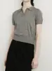 Polo Retro Francés Cuello Gris Manga Corta Tejido de Punto Verano Ropa de Trabajo Camisa Polo Versátil Camiseta Top