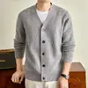 Cardigã de tricô masculino, suéter de manga curta casual para o trabalho, cor sólida, design simples, adequado para primavera e outono