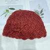 Sombrero para Mujer Otoño e Invierno Japonés Dulce Flor Tridimensional Lana Gorro de Cabeza Bolso Celebridad Elegante Tejido Gorro Melón Gorro Pulóver