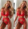 Sexy Europeu e Americano Amazon Sexy Decote em V Profundo Bumbum Exposto Lingerie de Três Peças com Cinta-Liga Renda Pura Luxúria Peça Única Dropshipping
