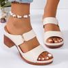 Zapatillas de Tacón Alto con Correa Única Ligeras de Talla Grande para Mujer para Comercio Exterior Europeo y Americano Sandalias con Hebilla Patrón de Piedra Gruesa Transfronterizas Wish