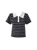 Top de Malha Color Block Listrado Gola Reversível Manga Curta Estilo College Coreano Verão 2026 Slim Fit Emagrecedor Curto Jovem