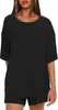 Amazon Conjunto Transfronterizo Europeo y Americano para Mujer de Color Sólido Casual Holgado Cuello Redondo Manga Corta Tops Shorts Conjunto de Dos Piezas para Mujer