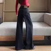 Foto Real Jeans de Pierna Ancha Mujer Otoño 2026 Nuevos Sueltos Petite de Cintura Alta Mezclilla Azul Oscuro Pantalones de Pierna Recta