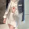Abrigo corto de tweed estilo francés con colores contrastantes para mujer, colección otoño 2026, corte holgado, de alta gama, elegante top tipo cárdigan