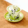 Taza Gaiwan de Cerámica para Té Kung Fu de Tres Talentos Qichun de la Marca Panda, para Beber una Persona, Alto Valor Estético, Tazón de Té que No Quema las Manos