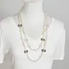 Colar longo de pérolas luxuoso e sofisticado para outono e inverno, corrente para suéter moderna e versátil, colar multicamadas, acessório de joia em liga