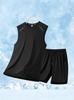 Traje de Chaleco y Shorts de Seda de Hielo para Hombre para Verano, para Correr, de Secado Rápido, Transpirable, Deportivo, Malla de Hielo, Casual