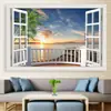 Adesivos de parede tridimensionais estéreo, pinturas de paisagem, adesivos autoadesivos, decorações de parede de fundo para sala de estar e quarto, murais de janela falsos
