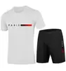 Tamanho Europeu Transfronteiriço Masculino Verão Casual Confortável Roupa Esportiva Gola Redonda Manga Curta Shorts Casual para Casa Conjunto de Duas Peças