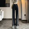 Jeans Colorido Contraste para Meninas Plus Size Feminino Primavera e Outono Novos Calças Largas Soltas Cintura Alta Tendência Calças Retas