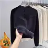 Suéter de Terciopelo de Una Pieza con Cuello Alto Medio para Mujer Otoño e Invierno Camiseta Básica Gruesa con Forro Polar Encaje Interior Tejido Top Cálido