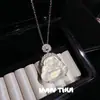 Colar Pingente Buddha de Calcedônia Verde Natural de Madagascar Fivela Segura Pingente Buda de Jade de Calcedônia Mulheres