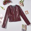 60599 Estilo Urbano Cintura Ceñida Ajustado Cierre Cremallera Cuero PU Elástico Chaqueta Corta Otoño Temprano Estilo Delgado