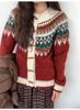 Suéter vintage estilo academia com fivela de canto feminino inverno 2024 novo casaco cardigan de malha estilo preguiçoso