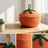 Cesta de Almacenamiento de Cuerda de Algodón Juguetona, Cesta Tejida Naranja con Tapa para Decoración del Hogar de Halloween y Otoño