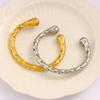 Pulsera Simple de Moda Transfronteriza Europea y Americana Oro de 18K Acero Inoxidable Patrón Martillado Pulsera Abierta Pulsera de Lujo para Enamorados