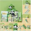 Souvenirs de Papelería de Panda para Recompensar a Estudiantes de Primaria, Pequeños Regalos para la Clase, Bolsas de Tote Tejidas Creativas, Colección Completa de Material Escolar