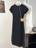 Vestido negro Verano Mujer Vestido Largo Elegante 2024 Nuevo Falda Abertura Cintura Plisado Slim Vaina Falda