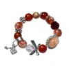 Diseño Original Flor Roja de Goma Pulsera de Cristal Caja Mágica DIY Cuentas Hechas a Mano Pulsera de Cristal Natural Joyería Transfronteriza