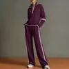 Ropa de otoño cruzada europea y americana para mujer 2026 nuevo conjunto casual de ropa deportiva de moda con sudadera a rayas y pantalones de pierna ancha