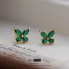 Estilo Ins Super Brillantes Zirconia Mariposa Pendientes Mujer 2025 Nuevos Chapados en Oro Brillante Blanco Verde Pequeños Pendientes de Mariposa