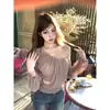 Top Adelgazante de Corte Ajustado, Top Sexy de Hombros Descubiertos para Chica Atrevida, Elegante Cubre-Traje de Verano con Protección Solar para Mujer, Camiseta Fina de Manga Larga para Mujer