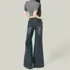 Jeans de diseñador azul marino, no ajustados, microbocancha, para mujer, nuevo estilo moderno, de cintura alta, holgados, buena caída, pierna recta, acampanados