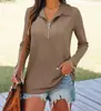 Outono e Inverno Venda Quente Transfronteiriça Nova Roupa Casual de Tricô de Manga Longa Feminina Amazon Wish Gola Lapela Zíper Top Feminino