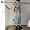 Falda de Mezclilla Color Claro de Cintura Alta para Mujer Verano 2025 Moda Nuevo Estilo Falda de Línea A de Longitud Media Pequeña