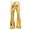 Nuevos pantalones de moda para hombre estilo europeo y americano, brillantes, de cuero sintético, cintura elástica, acampanados, para escenario y discoteca, corte ajustado, largos