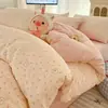 Conjunto de cama de quatro peças 100% algodão classe A, lençol de cama 100% algodão, capa de edredom de gaze dupla camada, lençol de cama, lençol com elástico, conjunto de três/quatro peças para dormitório individual/duplo